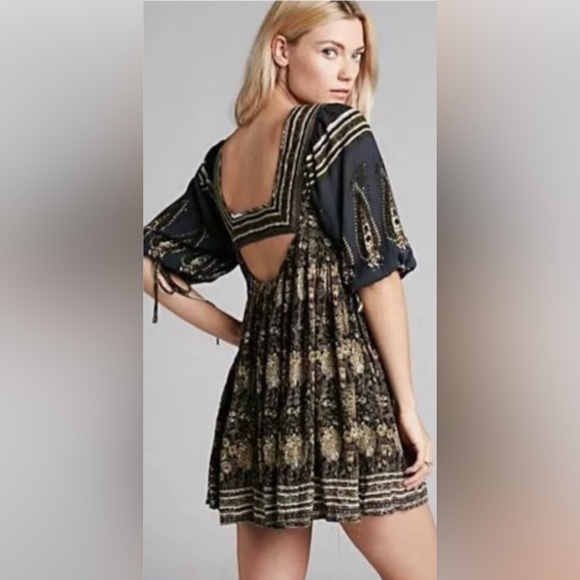 ♥️ NWT Free People Printed Bohemian Mini Dress - Picture 4 of 12